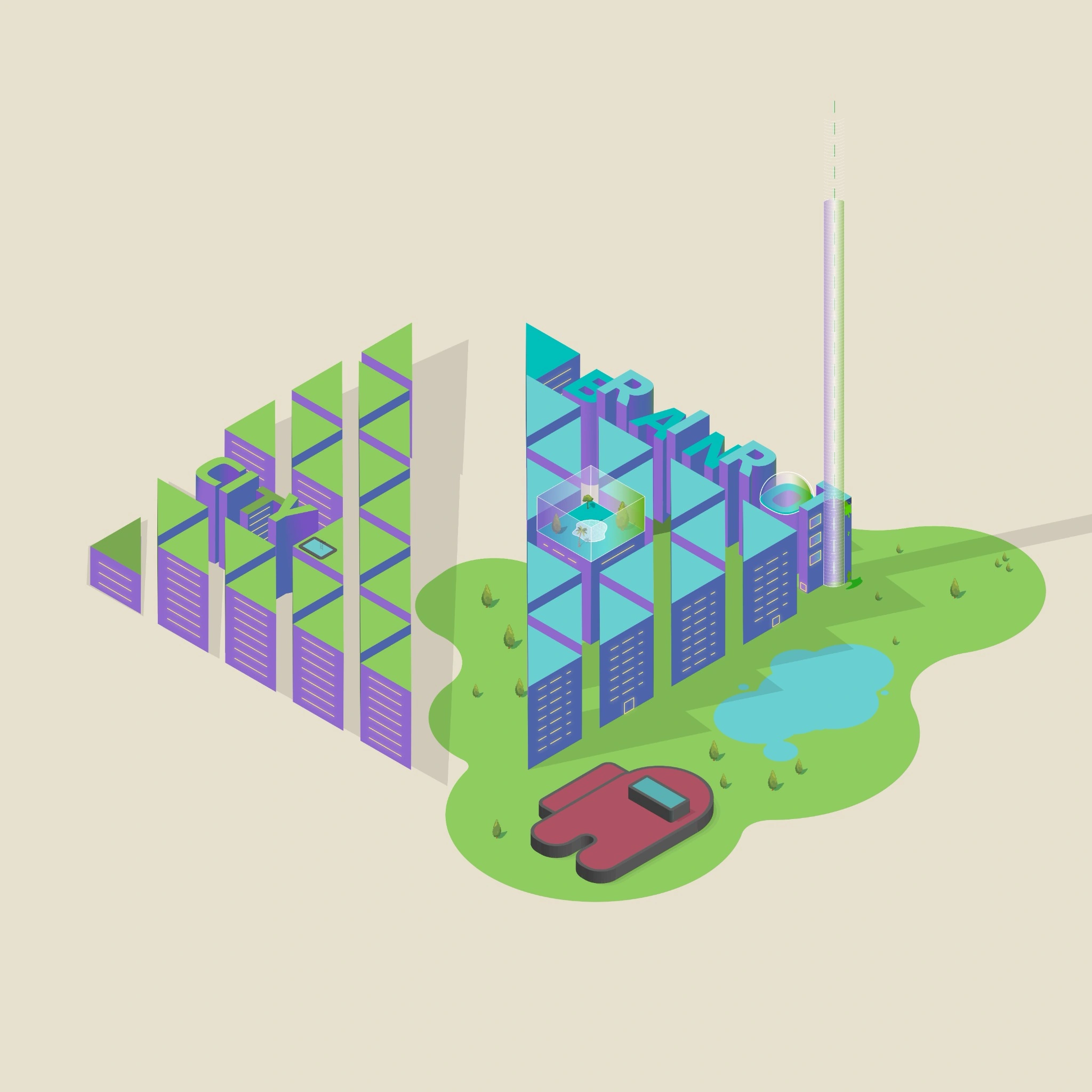 Ciudad en perspectiva hecha en Illustrator